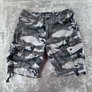Ecko Unltd Camo Cargo Shorts Mens 32 Streetwear Y2K Skate Utility Baggy Gray